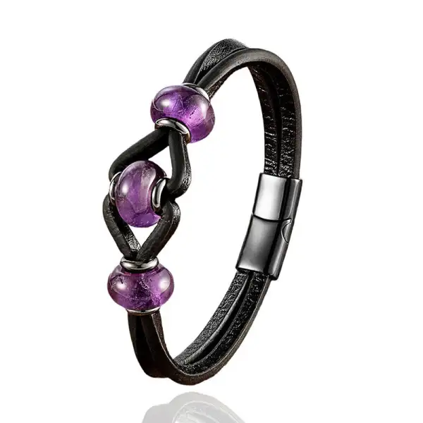 Amethyst Crystal Stone Double Leather Relieves Stress Bracelet