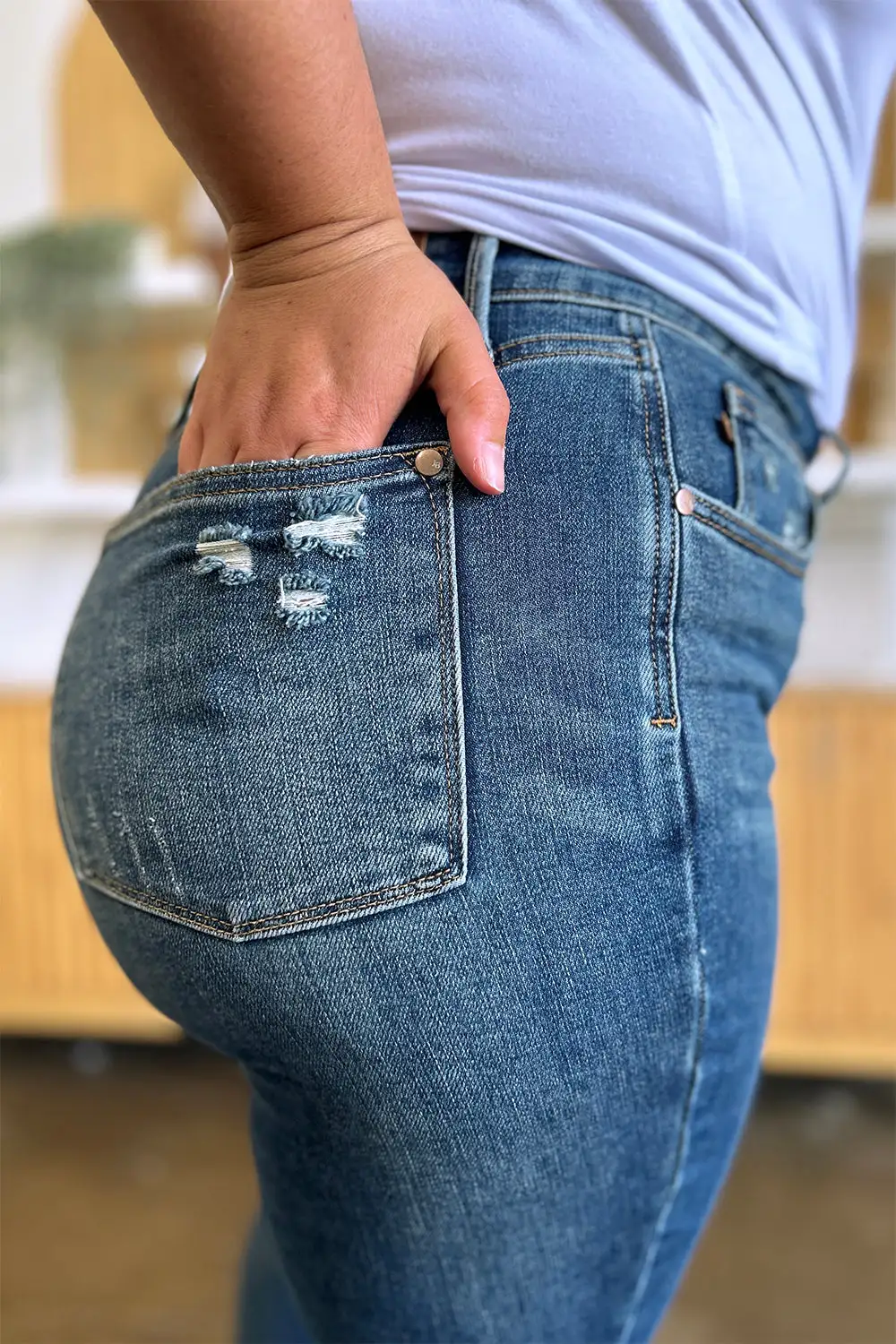 Textured High Waist Denim Jeans