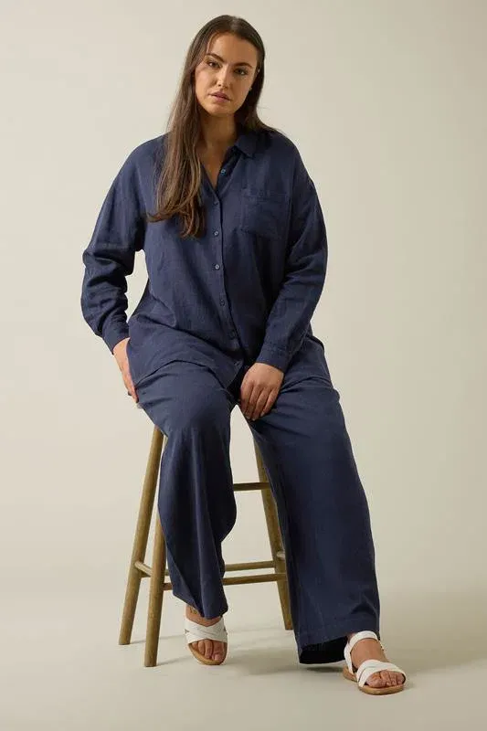 Navy Blue Wide Leg Premium Linen Trousers