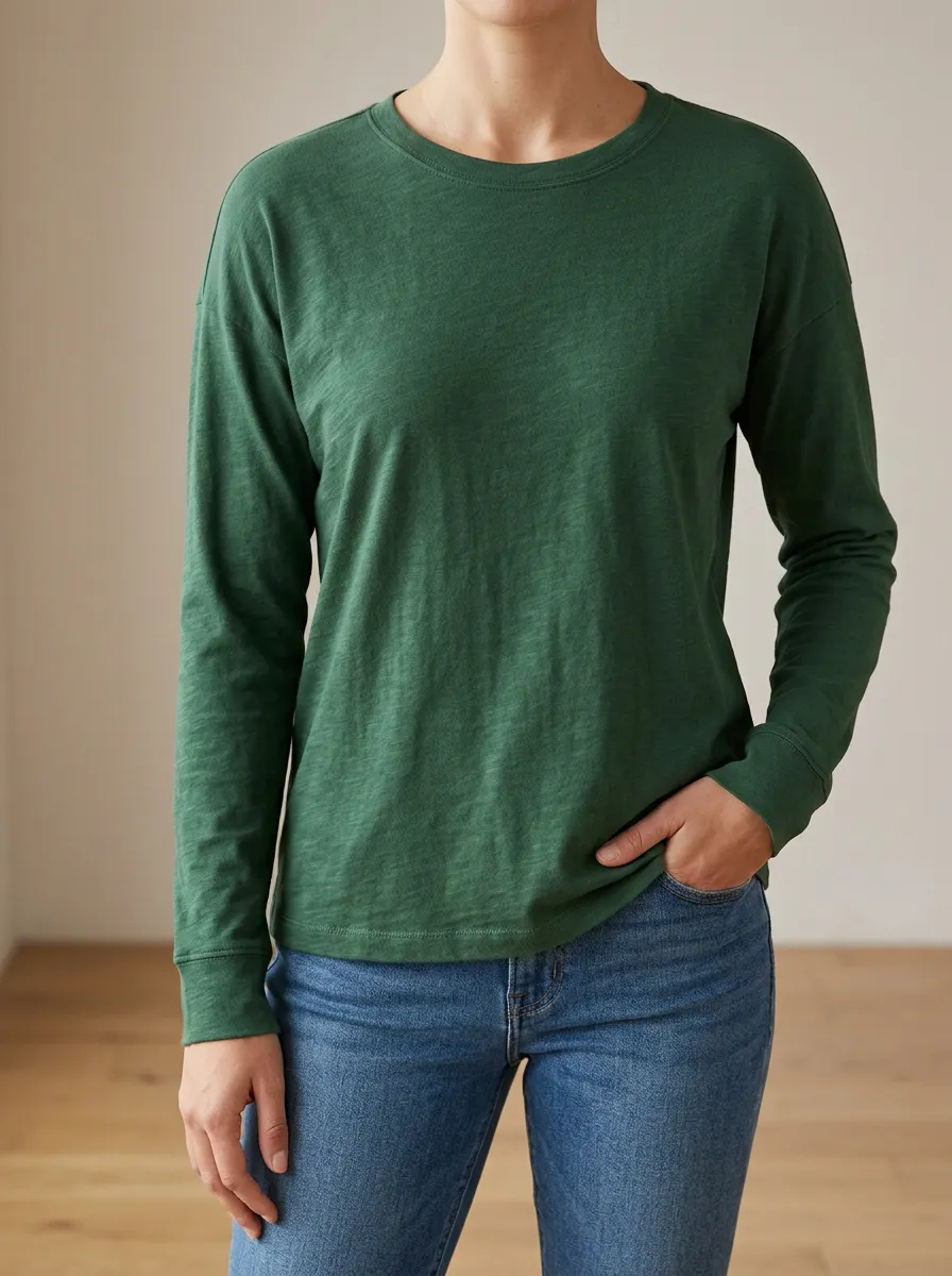 Comfort Focused Ribbed Texture Cotton Feel Women's Long Sleeve Tee