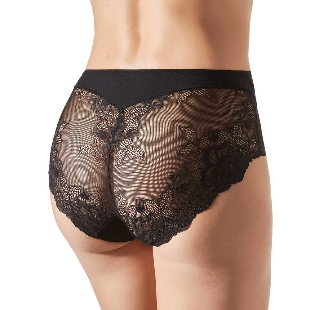 Women's Cotton Gusset Lace Sheer Detail Microfiber Cotton Brief Panty