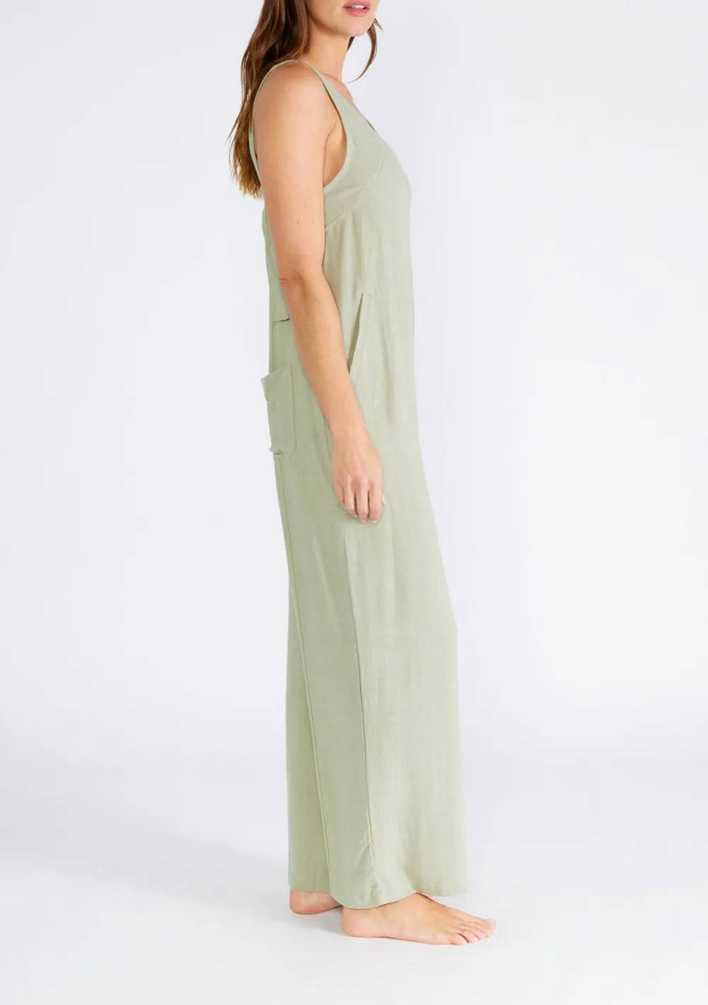 Pocketed V-Neck Wide Strap Jumpsuit