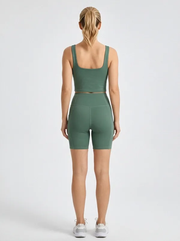 Athletic Geometric Pattern Utility Look Women's Tank Top And Sports Shorts Set