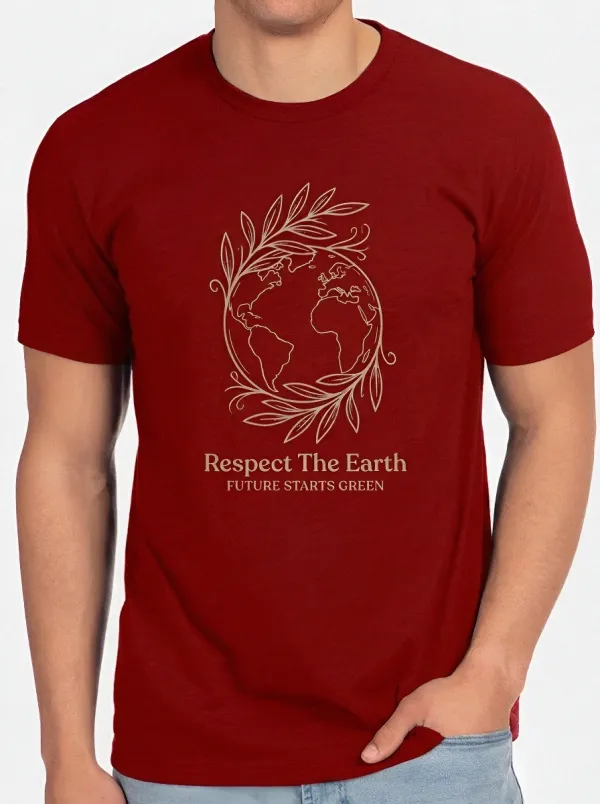 Men's Eco-Friendly Earth Leaf Globe Respect The Earth Printed T-shirt