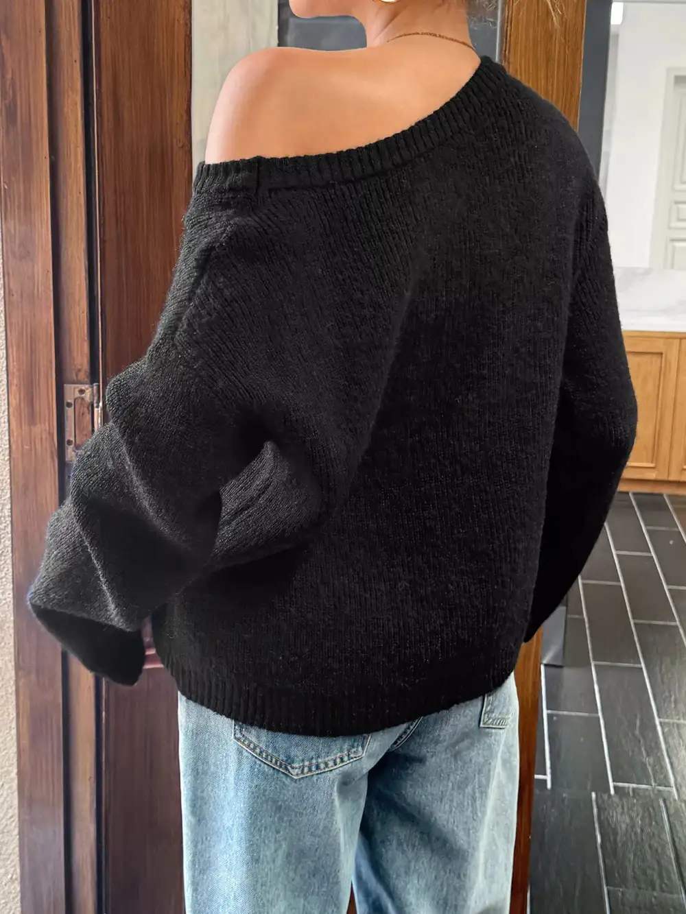 One Shoulder Ribbed Knit Sweater
