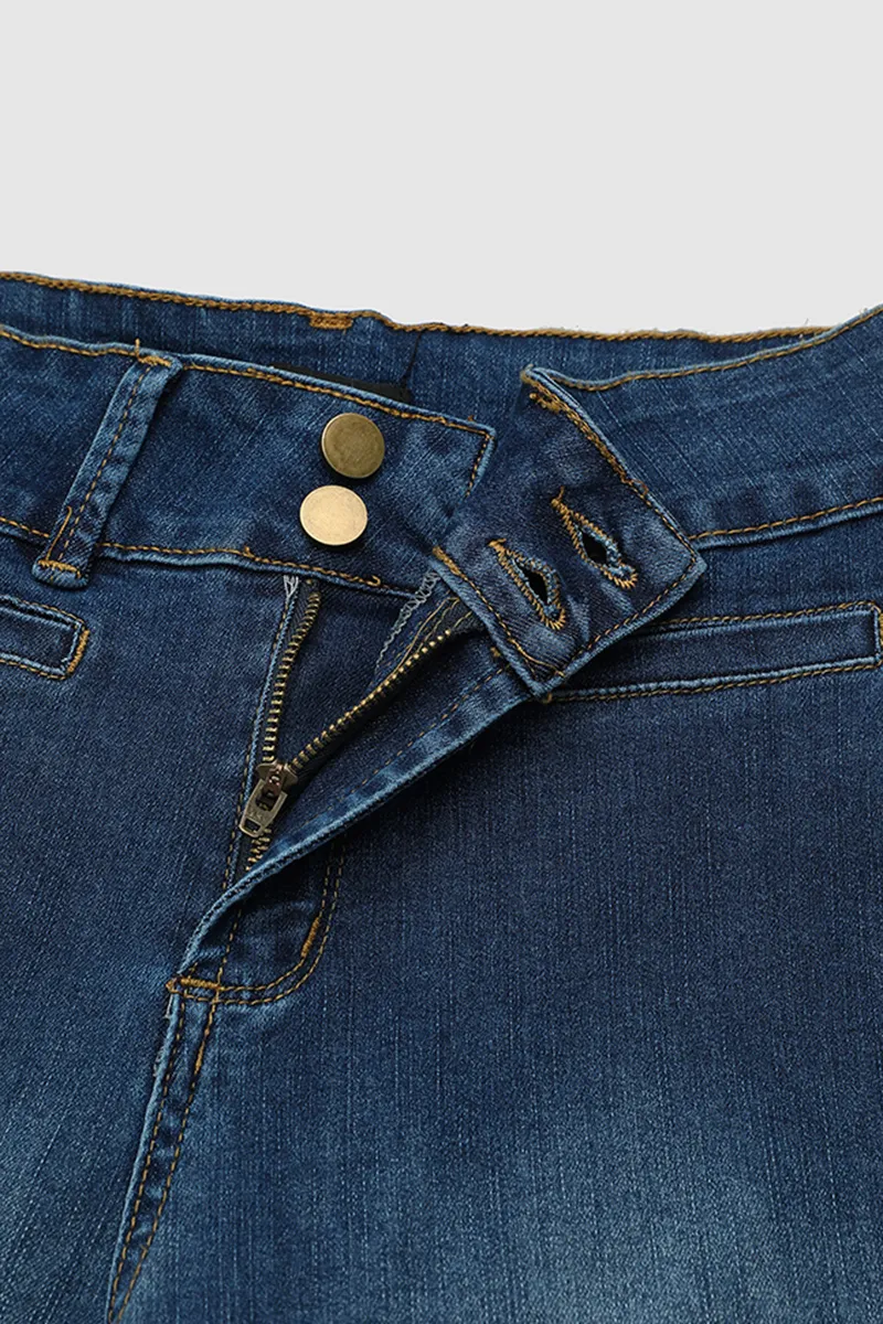 Pocket Detail Wide Leg Mid Waist Jeans Without Belt