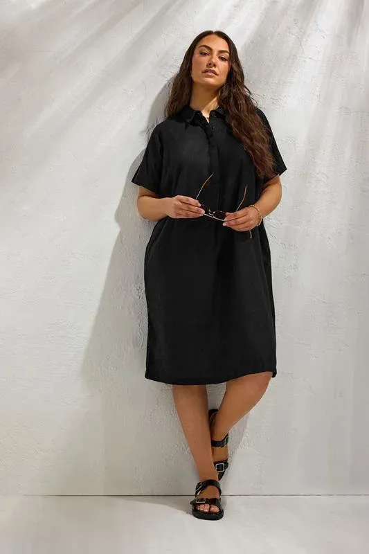Black Premium Linen Shirt Dress