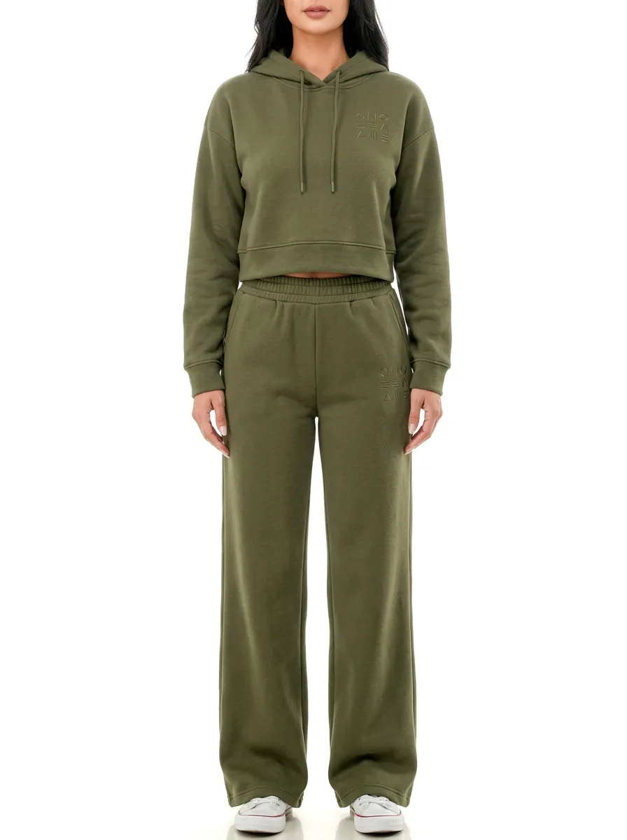 Women's Cropped Hoodie Wide-Leg Warm Lounge Set