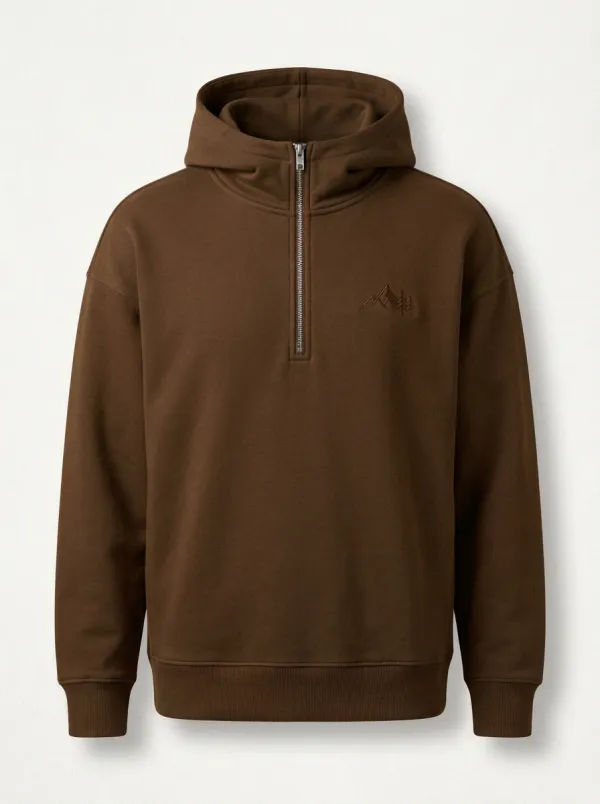 Men's Mountain Pine Tree Embroidered Quarter-Zip Hoodie