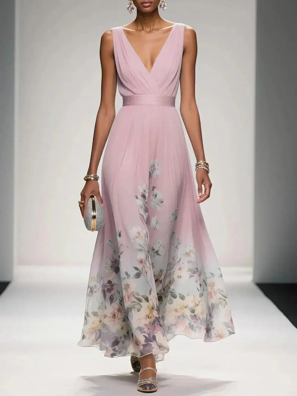  Floral Chiffon Maxi Dress