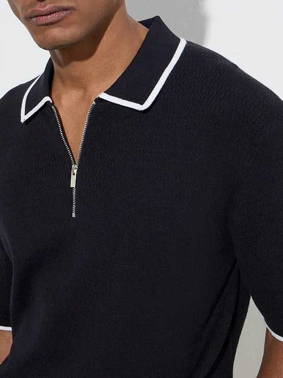 Knitted Loose Cotton-Blend Polo T-Shirt