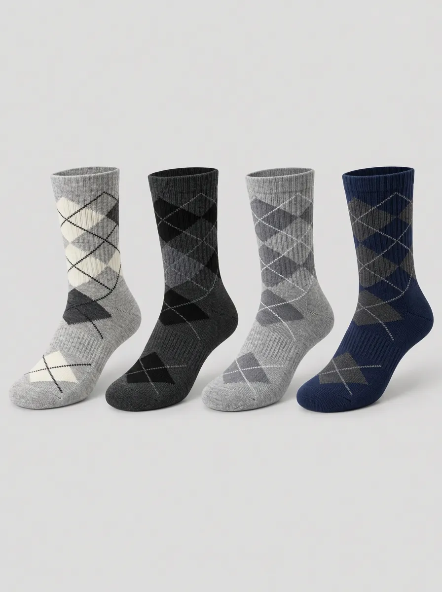 Men's Classic Argyle Pattern Printed Socks 4-Pack