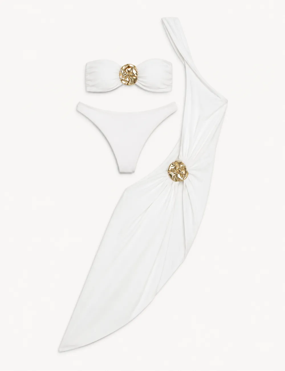 Ring Details Strapless Balconette Bikini Set with Skirt