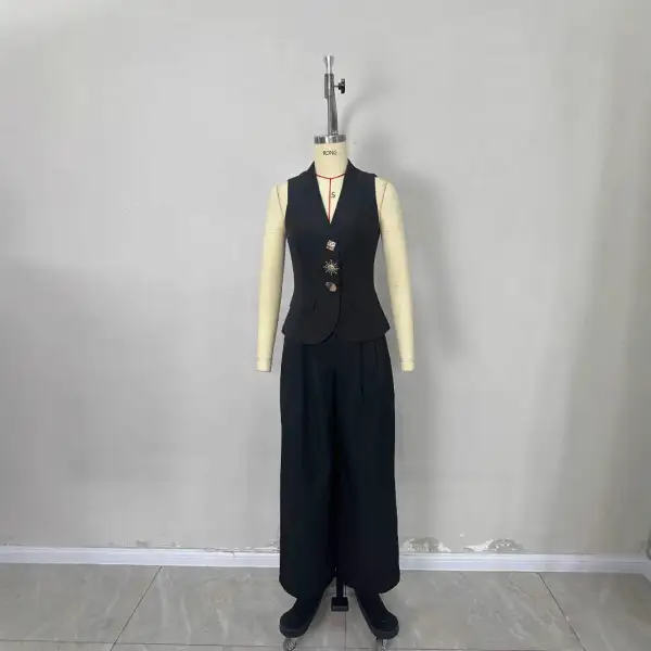 V-Neck Vest High-Waist Wide-Leg Pants Set