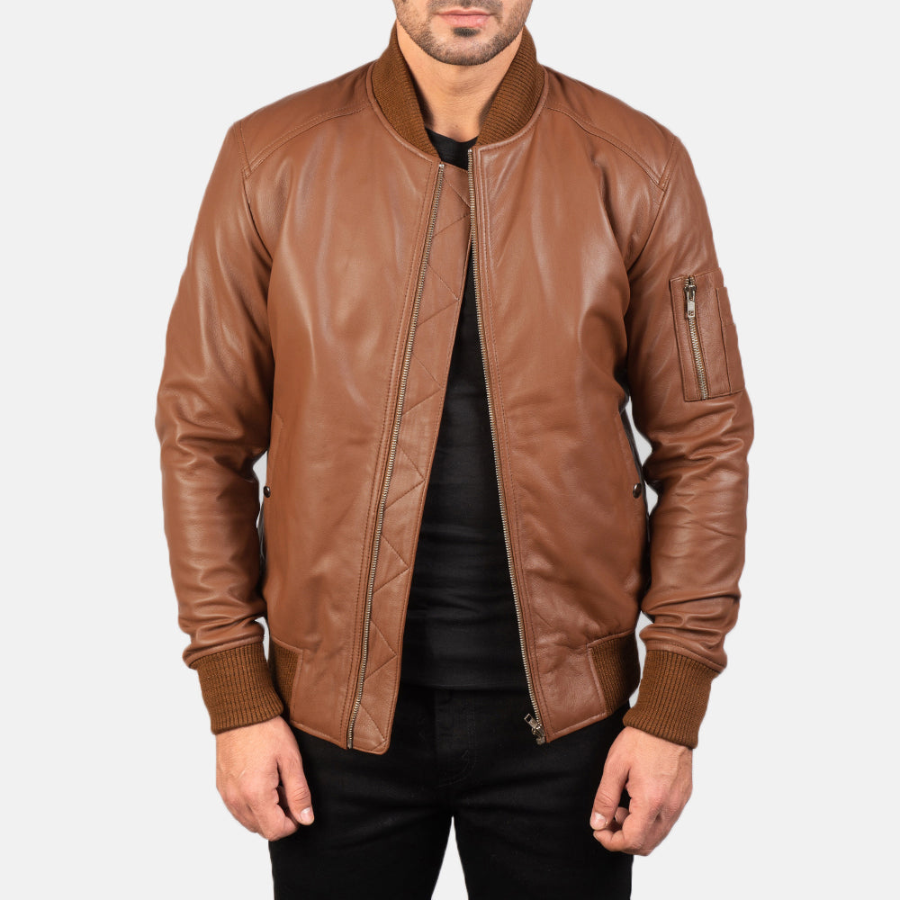 Men's Minimal Bomber Leather Jacket