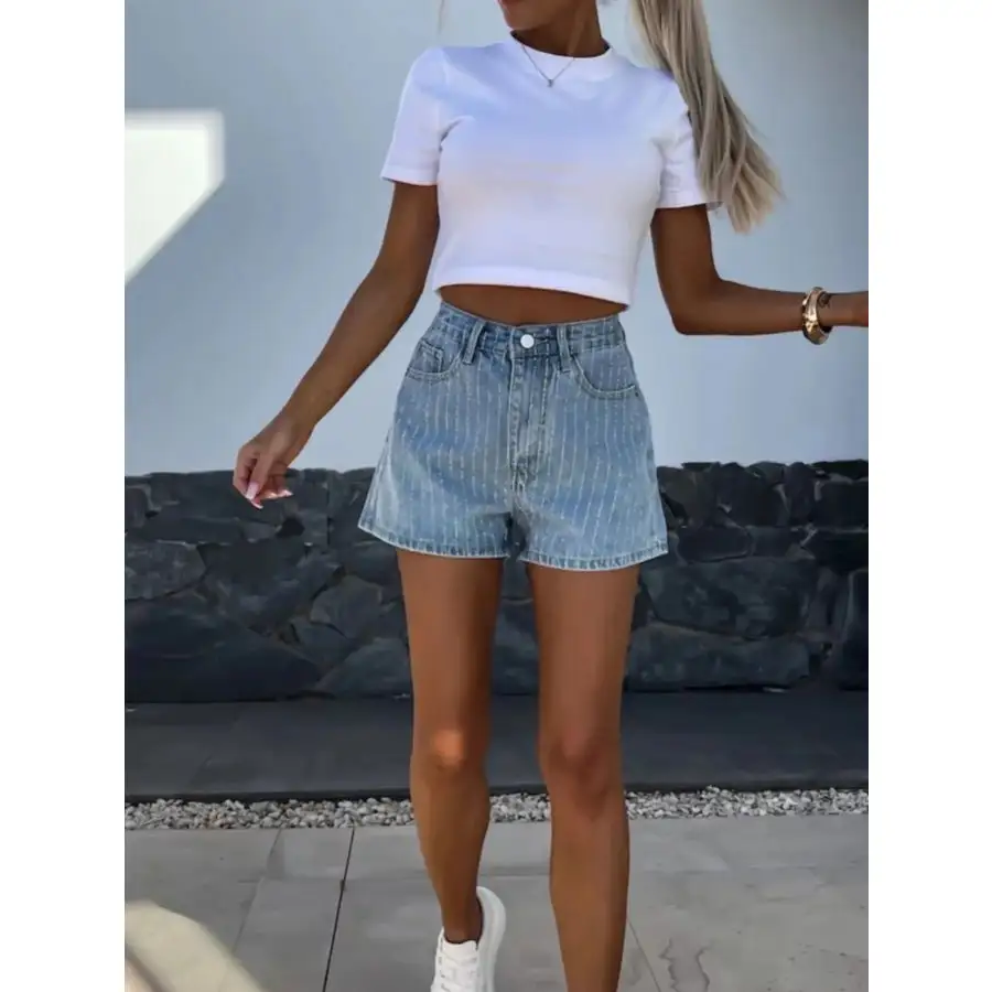 Easygoing Buttoned High Waist Pocketed Denim Shorts