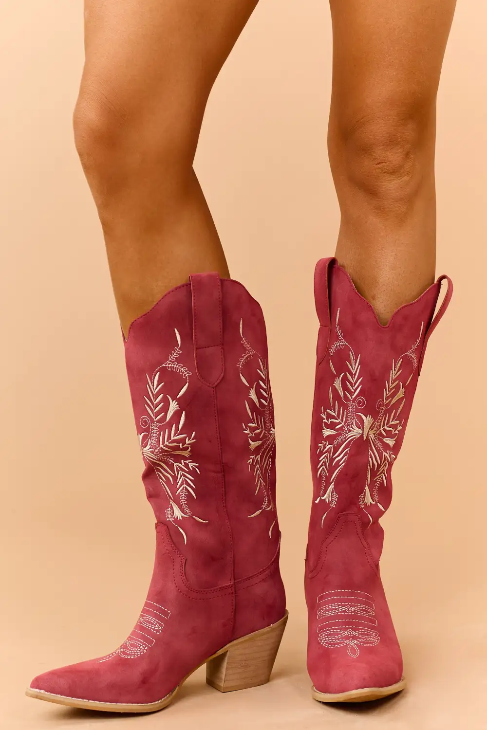Ruby Faux Suede Floral Embroidered Western Boots