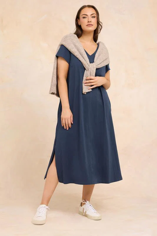 Navy Blue Premium Cotton Dress detail 3