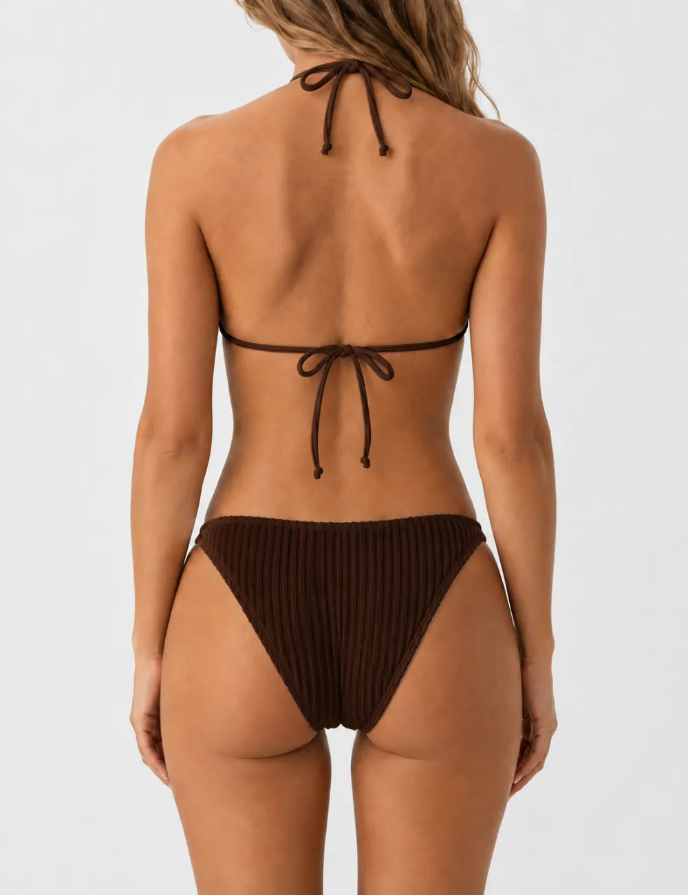 Vertical Texture Halter Neck Triangle Bikini Set