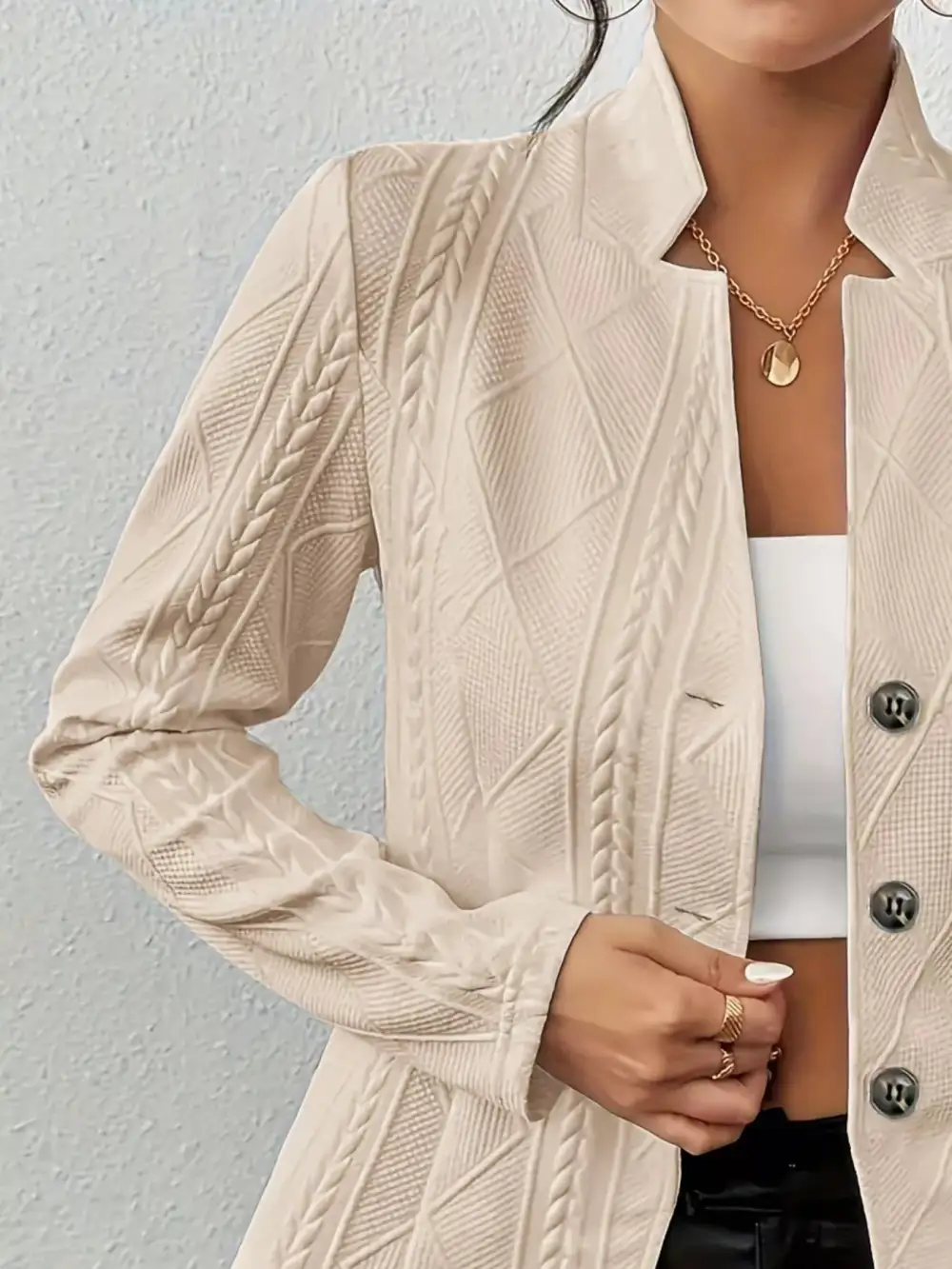 Button-Front Textured-Knit Blazer