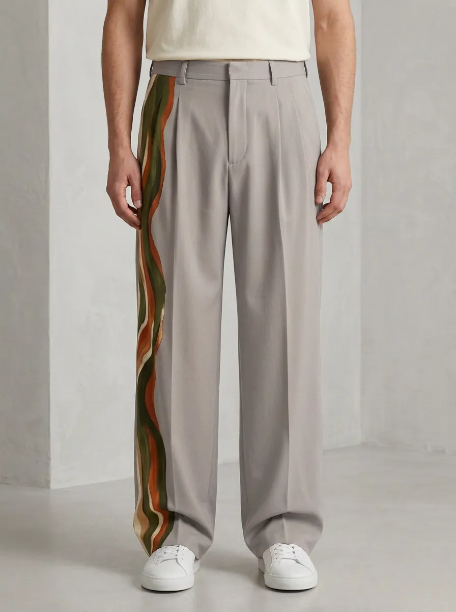 Men's Abstract Wave Pattern Printed Wide Leg Trousers Graphic Pattern