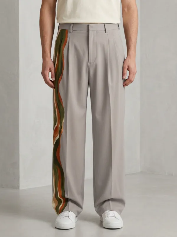 Men's Abstract Wave Pattern Printed Wide Leg Trousers Graphic Pattern