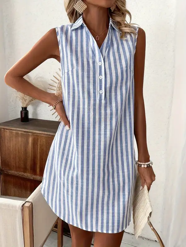 Amelise Flattering Stripe Shirt Dress