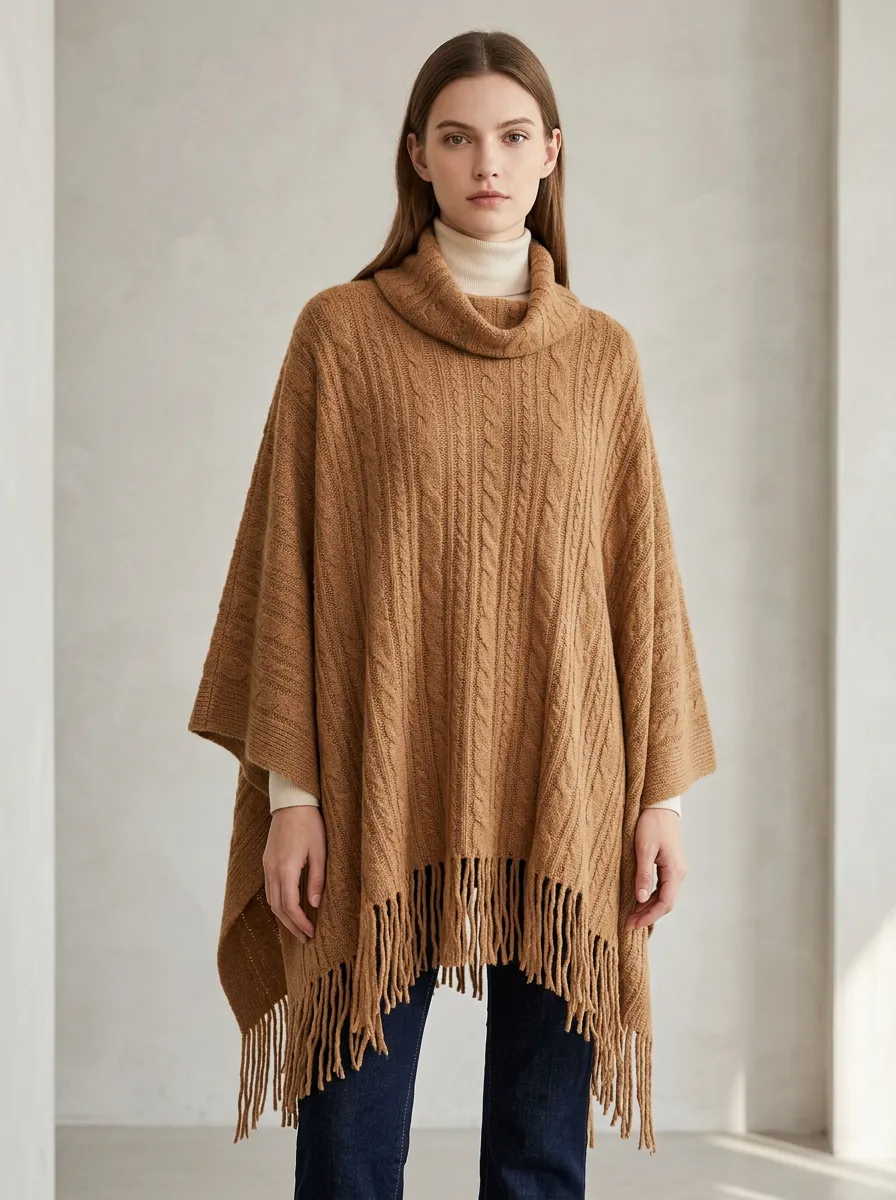 Fringed Tassel Knit Women's Cape Poncho