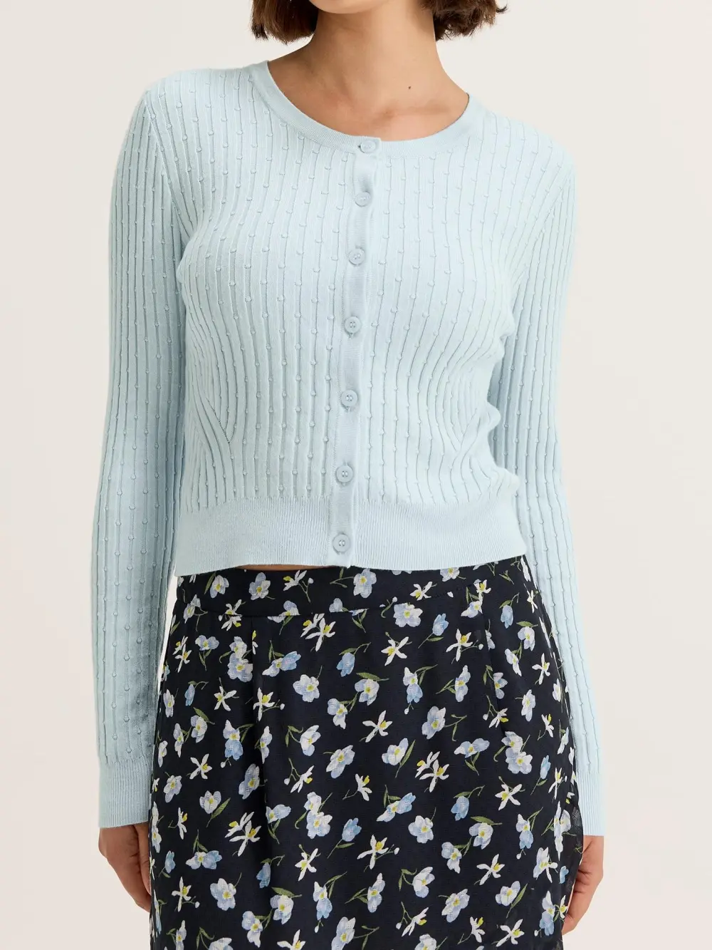 Light Blue Ribbed Knit Sweater