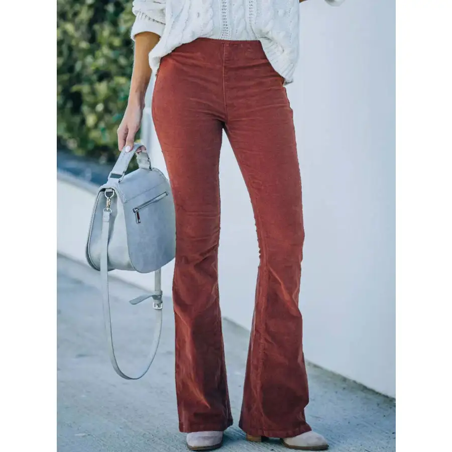 Full Size Corduroy Flare Pants Plus Size
