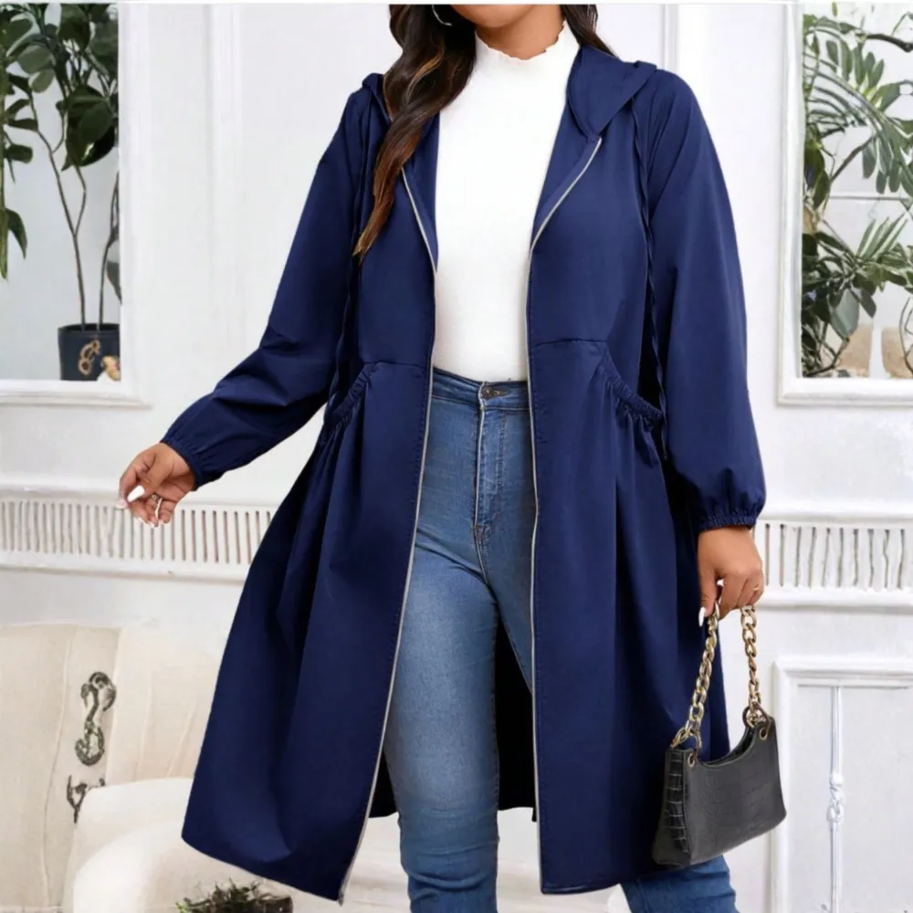 Casual Drawstring Zip-Up Long Sleeve Hooded Coat