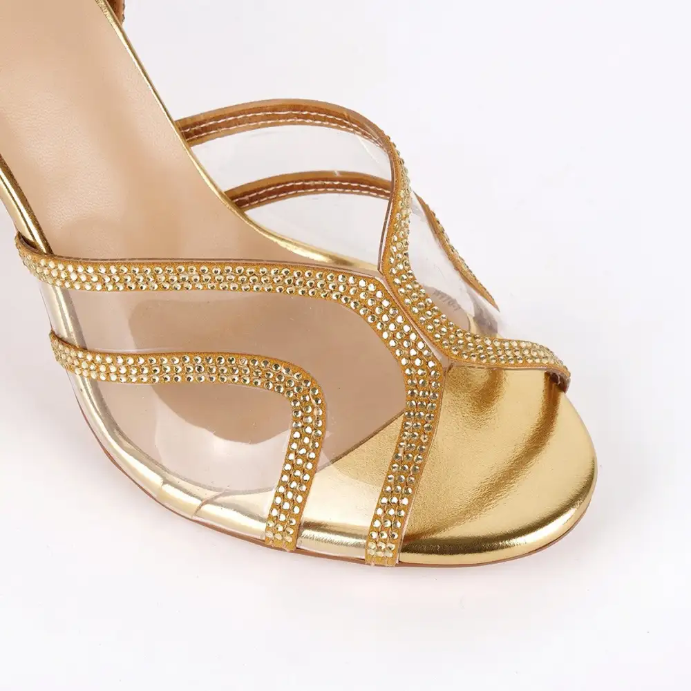 Clear Rhinestone Ankle Strap Stiletto Sandals