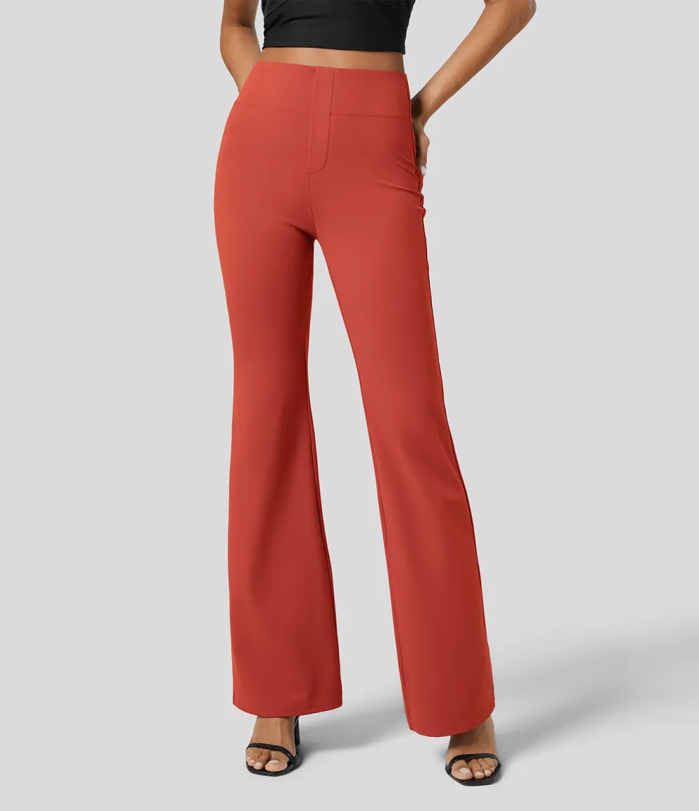  High Waisted Back Side Pocket Slight Flare Work Pants