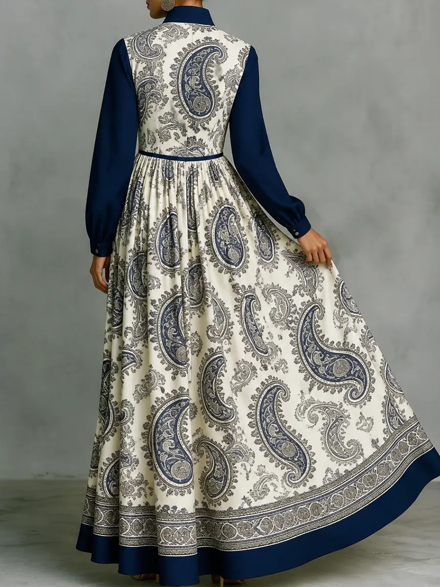 Pleated Printed Buttoned Maxi Dress