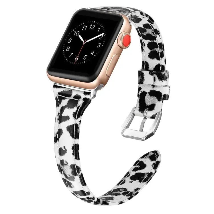 Genuine Leather Watch Band for Watch Ultra 49 mm & Ultra 2 49 mm / Series 9 & 8 & 7 45 mm / SE 3 & SE 2 & 6 & SE & 5 & 4 44 mm / 3 & 2 & 1 42 mm - Grey Leopard Print