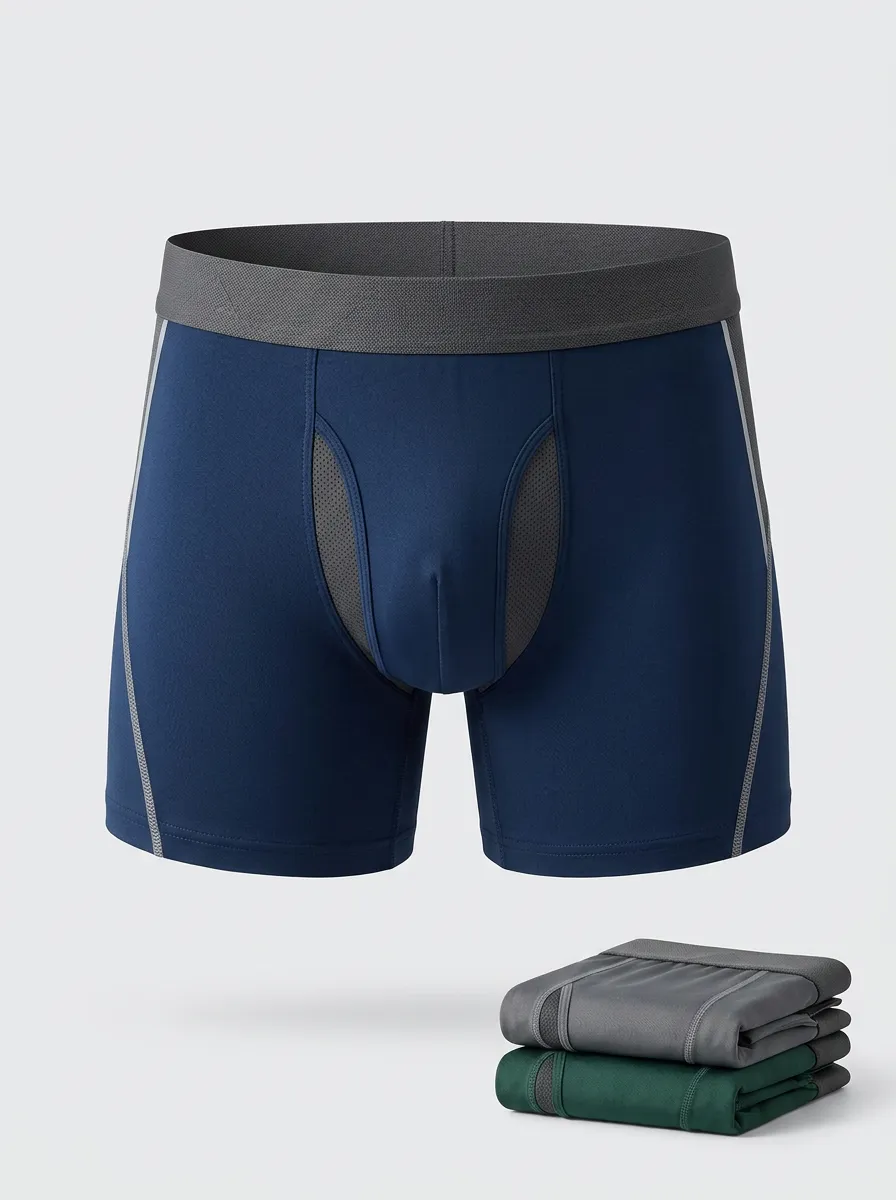 Men's Athletic Performance Mesh-Panel Printed Boxer Briefs Underwear Set