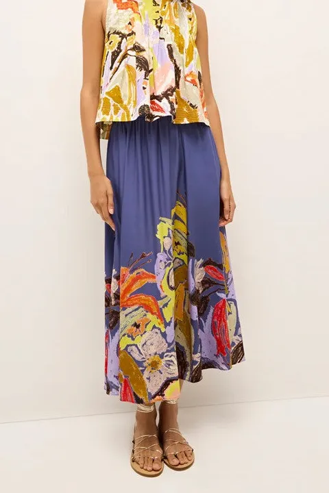 Purple Watercolor Floral A-Line Midi Skirt