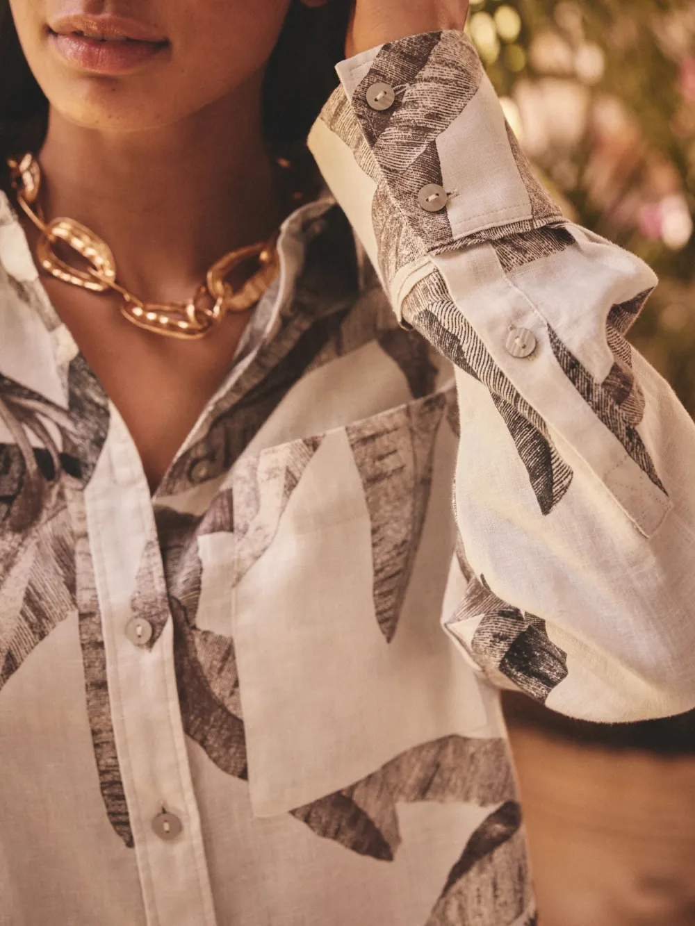 Linen Flat Collar Loose Long Sleeve Shirt