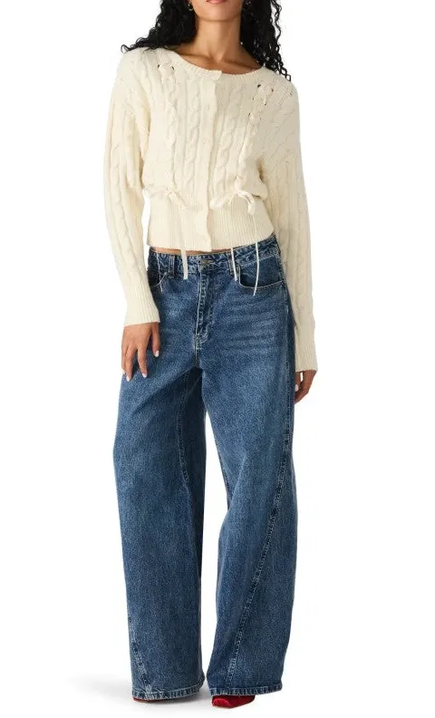 Cable Knit White Button Cardigan