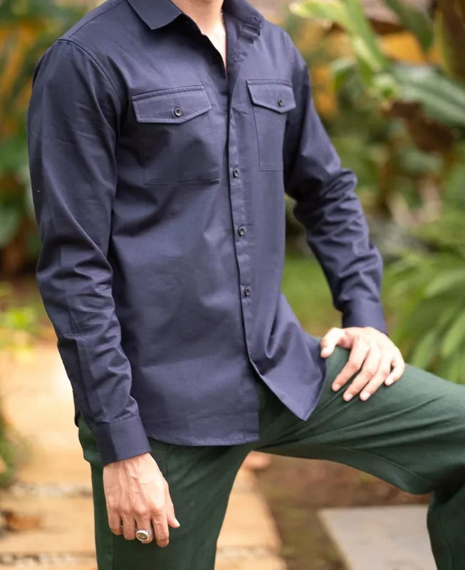 Navy Heavyweight Cotton Overshirt Jacket
