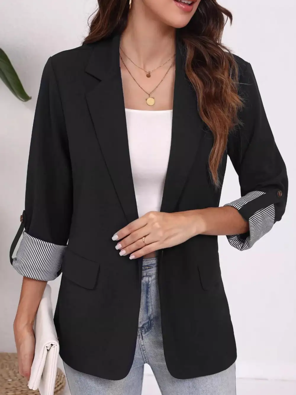 Lapel-Collar Roll-Up-Sleeve Blazer