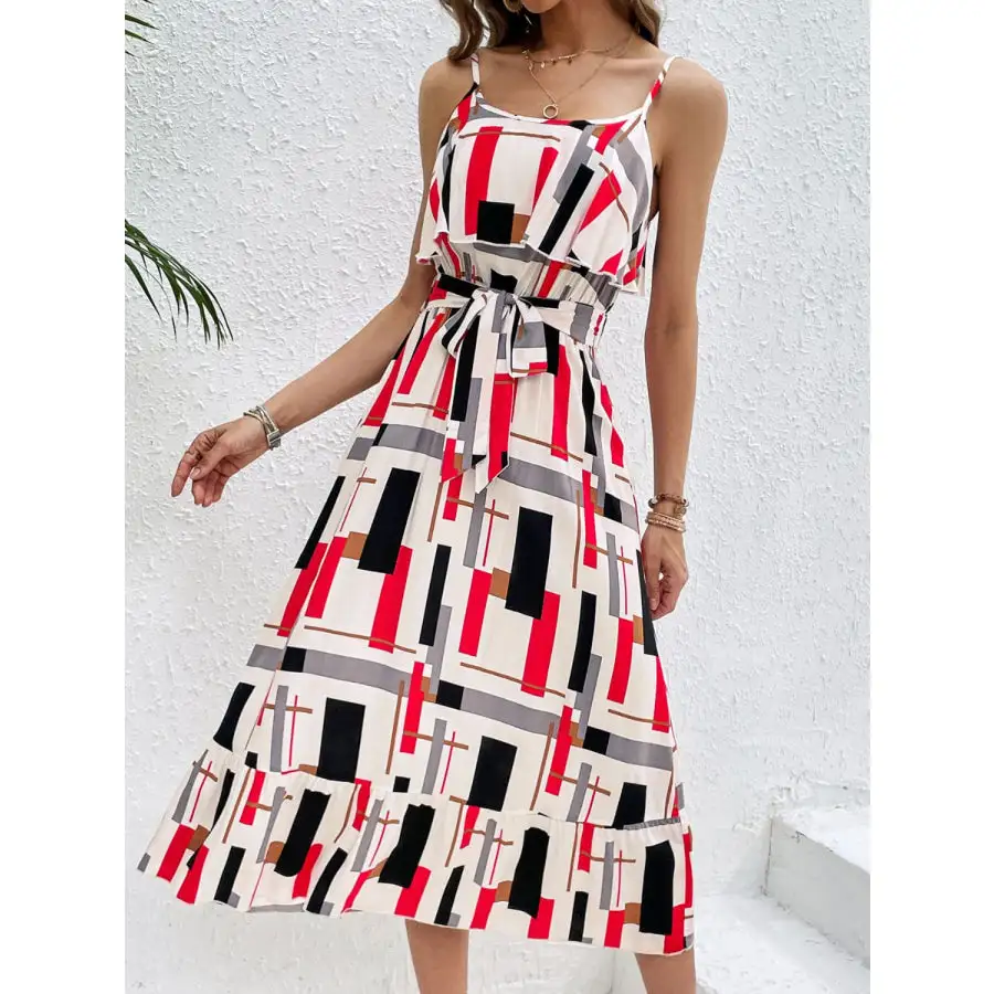 Ruffled Tie Waist Midi Dress