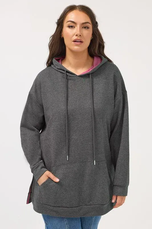 Grey Contrast Lining Hoodie