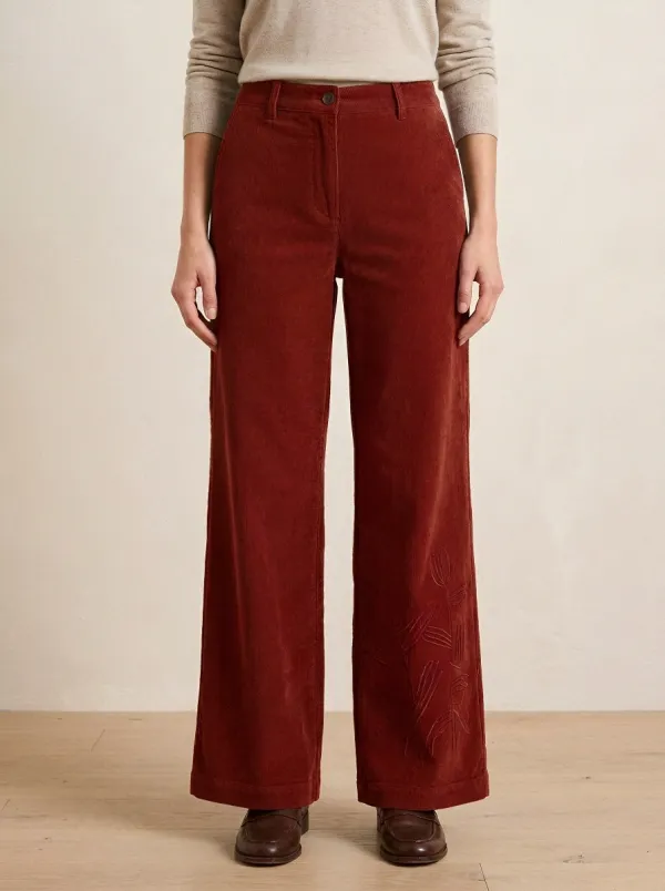 Women's Botanical Nature Lover Floral Embroidered Corduroy Pants