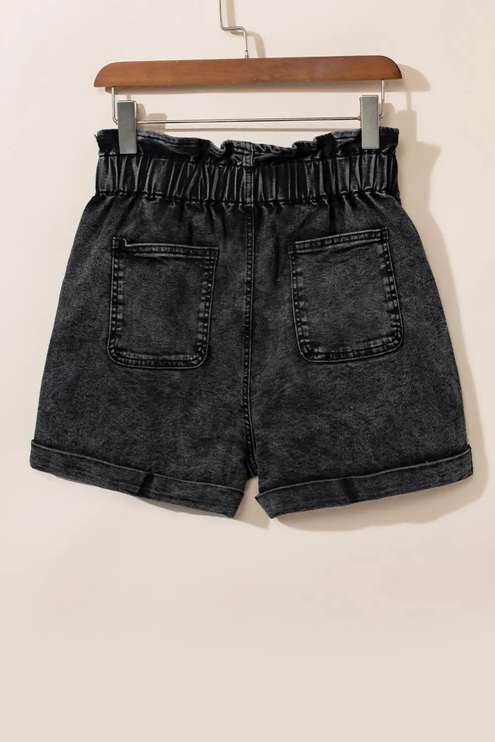Black Vintage Washed Frilled High Waist
