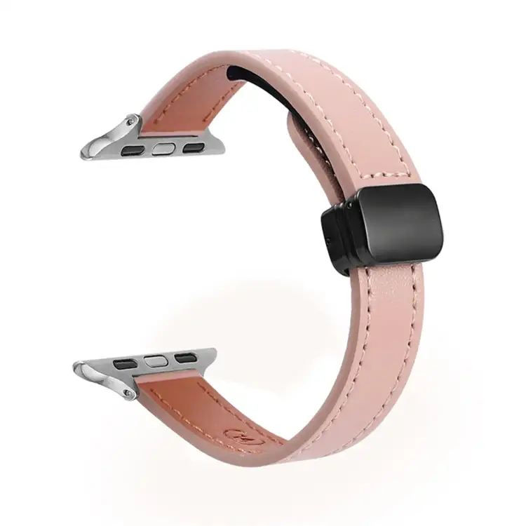 Slim Magnetic Buckle Genuine Leather Watch Band for Watch Series 3 38 mm - Plain Pink