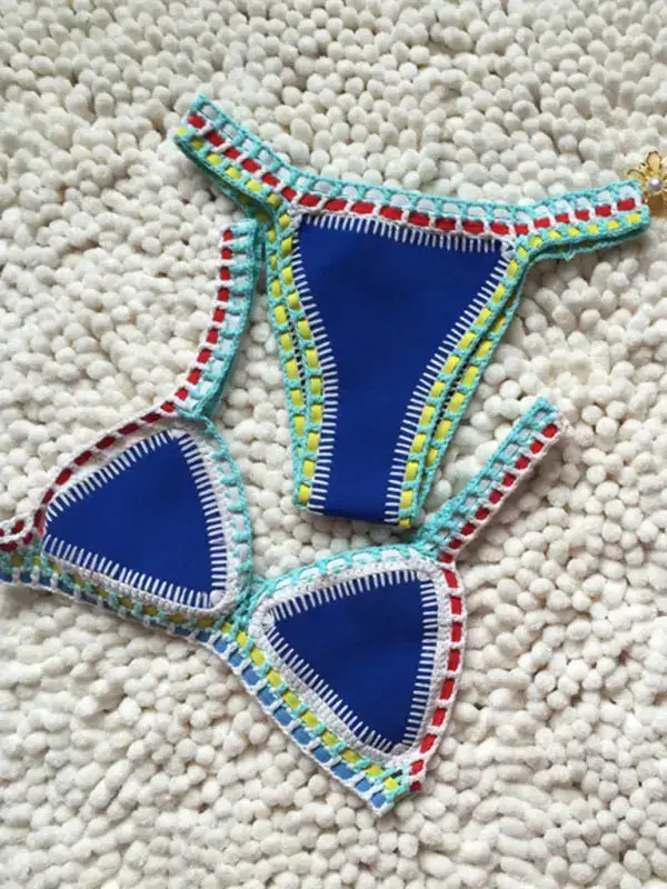 Handwoven Colorful Bikini Top Swim Set