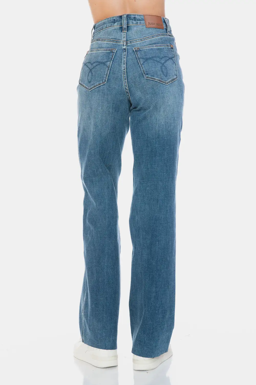 Tummy Control Cut Raw Hem Straight Denim Jeans