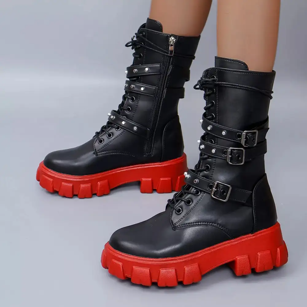 Buckled Lace Up Combat Boots