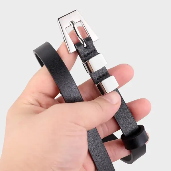 Elastic Skinny Leather Belt with Silver Buckle